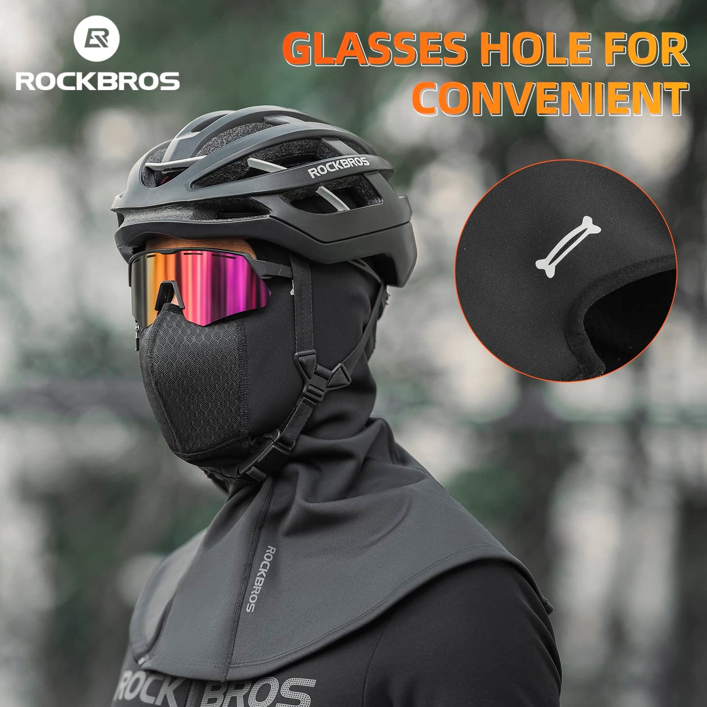 ROCKBROS Balaclava Ski Mask with Zipper Waterproof Winter Fleece Hood Black