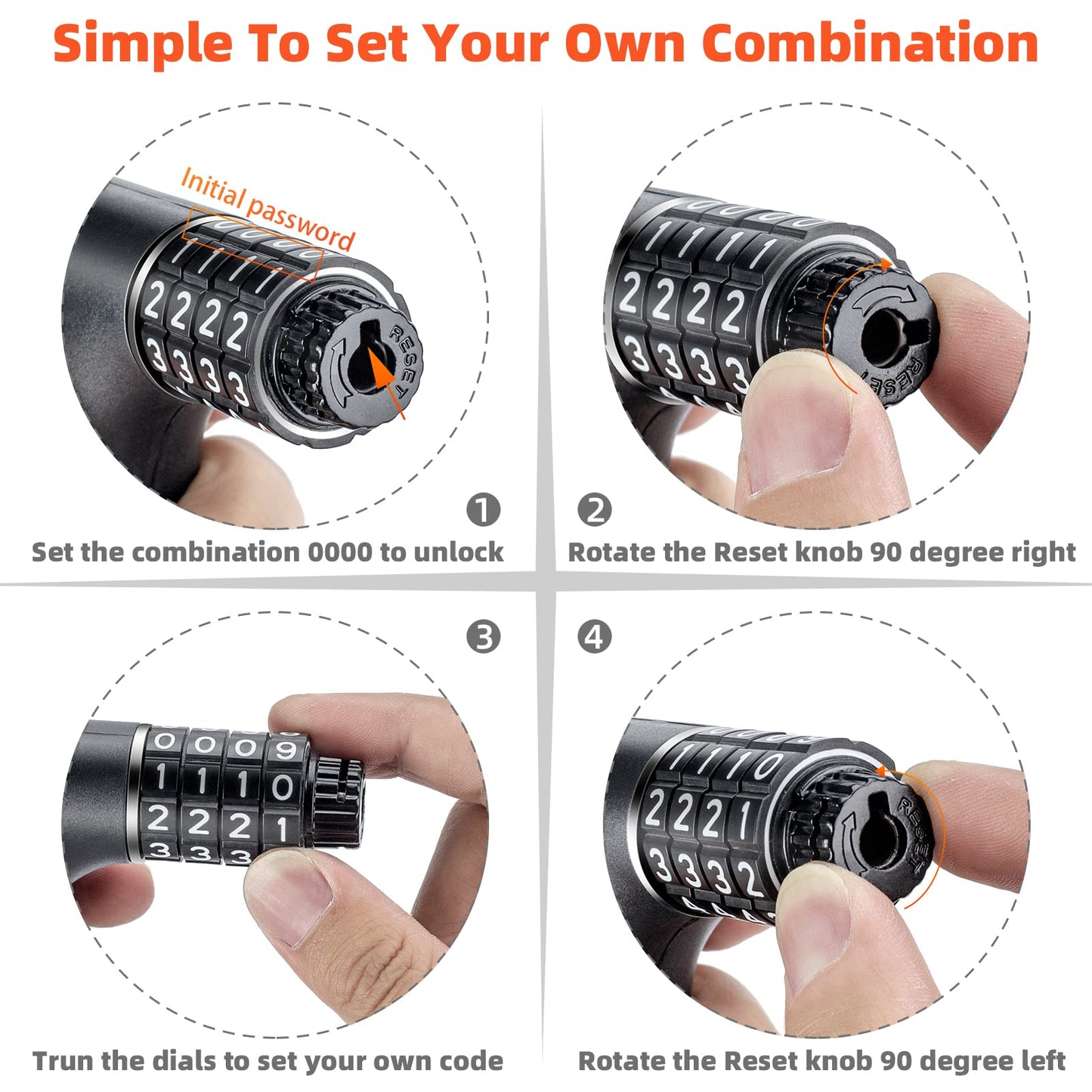 ROCKBROS 3.2FT Heavy Duty Bike Chain Lock Anti-Theft Security Lock Resettable Combination 2 Keys