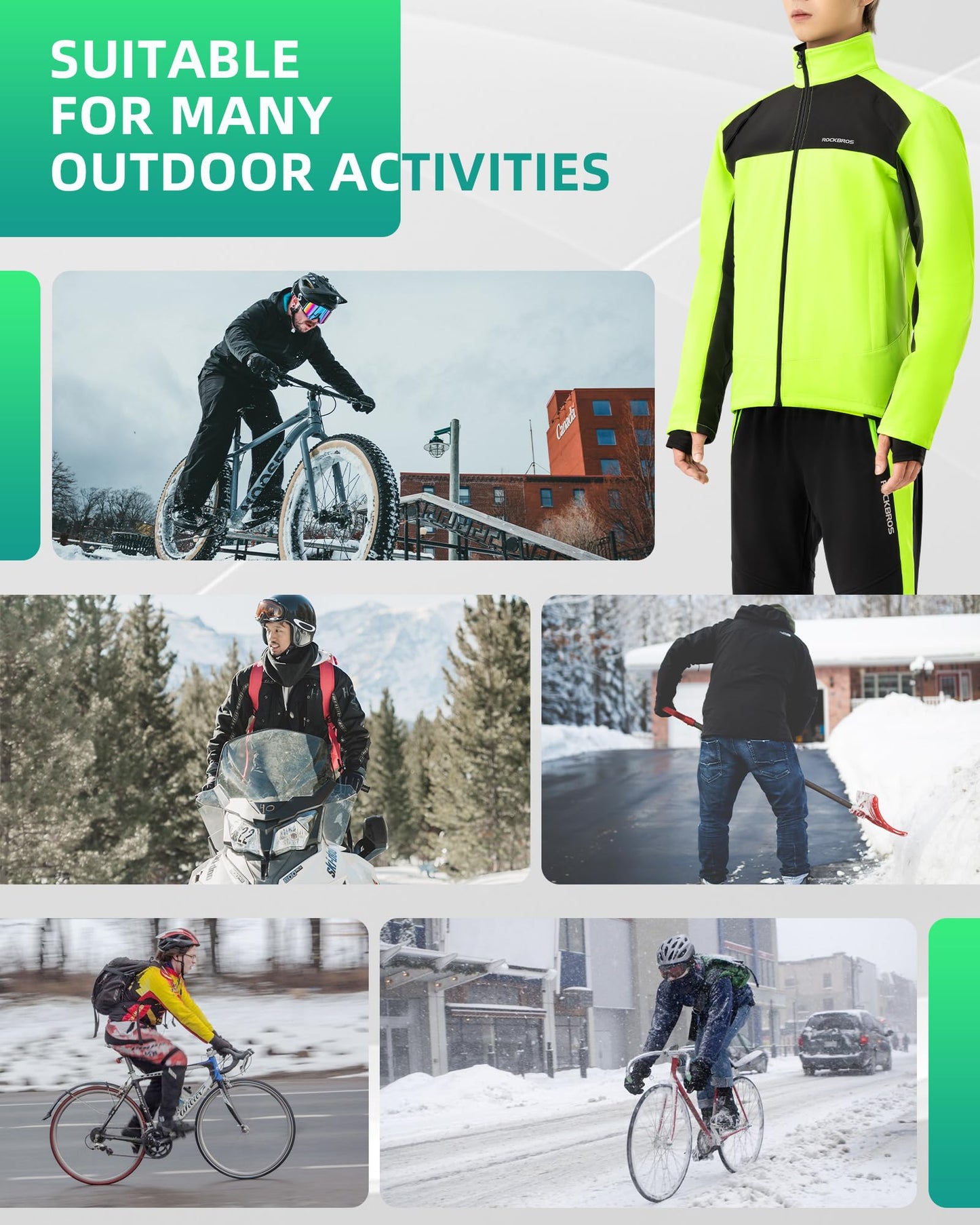 ROCKBROS Cycling Bike Winter Thermal Windproof Jackets for Men Cold Weather Hiking