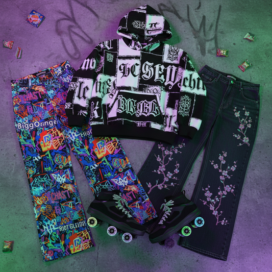 Y2K ROLLER REBEL – Complete Retro Skate Kit (Hoodie + 2 Jeans + Auto-Deploy Roller Sneakers)