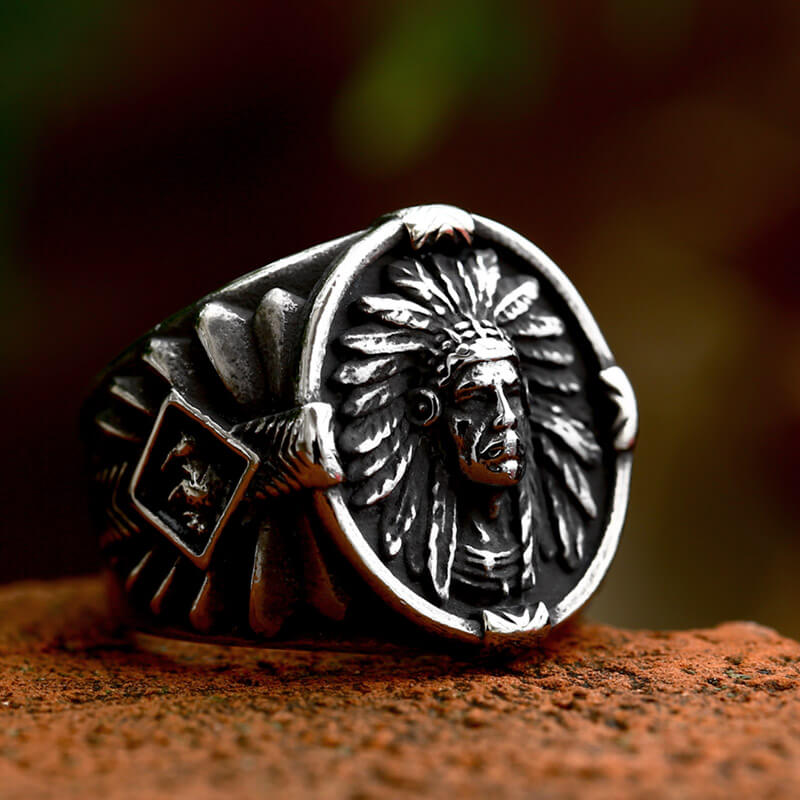 Indian Chief Feather Stainless Steel Ring