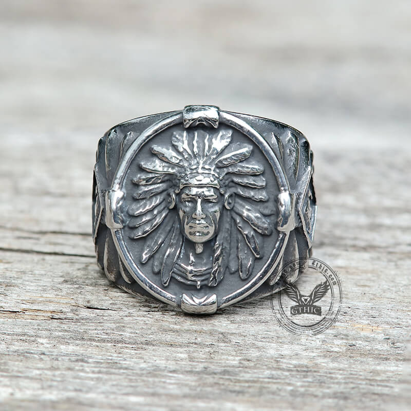 Indian Chief Feather Stainless Steel Ring