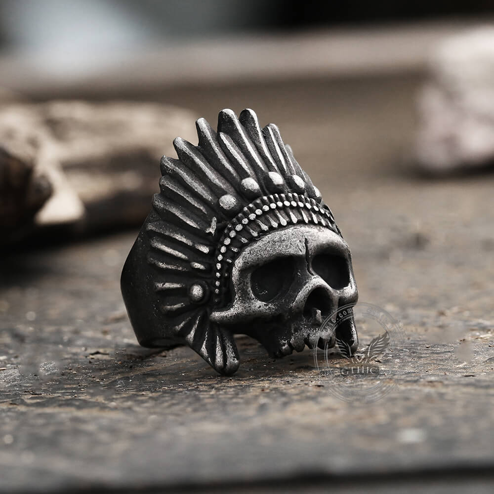 Indian Chief Stainless Steel Skull Ring
