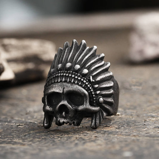 Indian Chief Stainless Steel Skull Ring