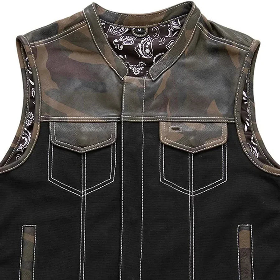 Infantry Motorcycle Leather Canvas Vest
