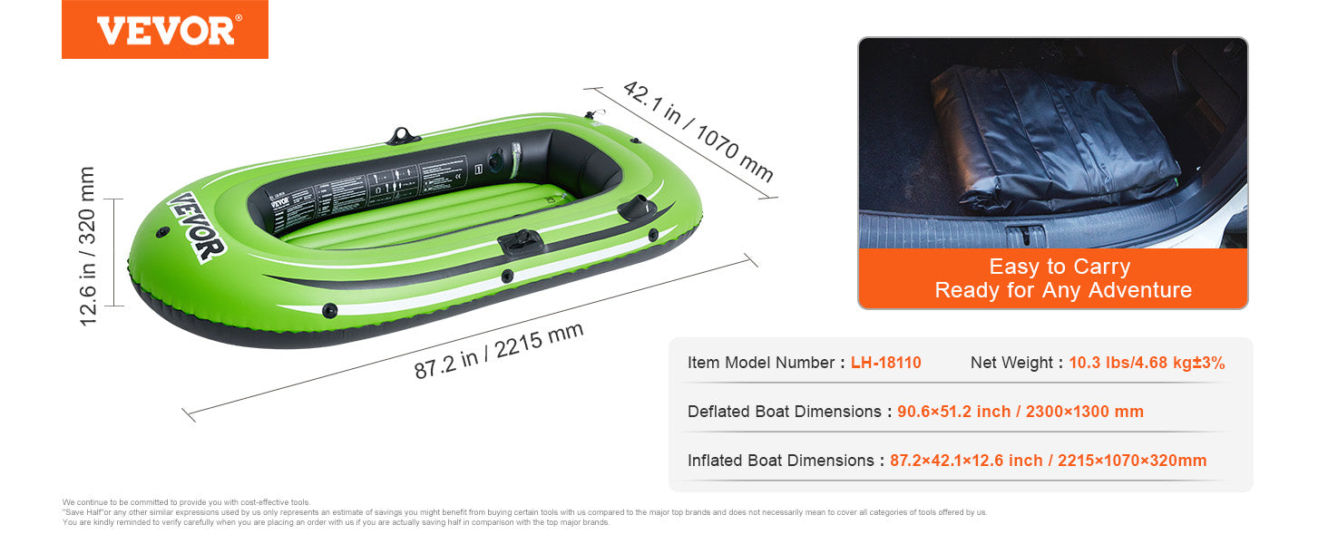 VEVOR Inflatable Boat 4-Person Inflatable Fishing Boat Strong PVC Portable Boat Raft Kayak 45.6" Aluminum Oars High-Output Pump - Premium  from Lizard Vigilante - Just $117.99! Shop now at Lizard Vigilante