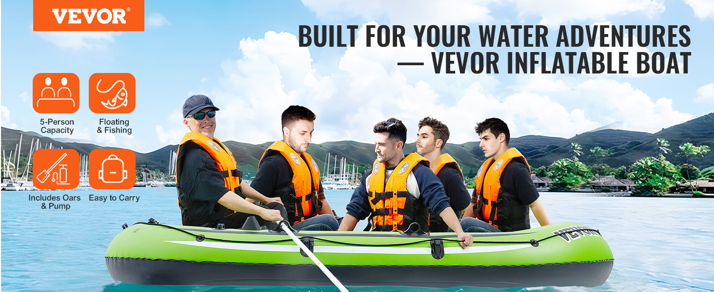 VEVOR Inflatable Boat 4-Person Inflatable Fishing Boat Strong PVC Portable Boat Raft Kayak 45.6" Aluminum Oars High-Output Pump - Premium  from Lizard Vigilante - Just $117.99! Shop now at Lizard Vigilante