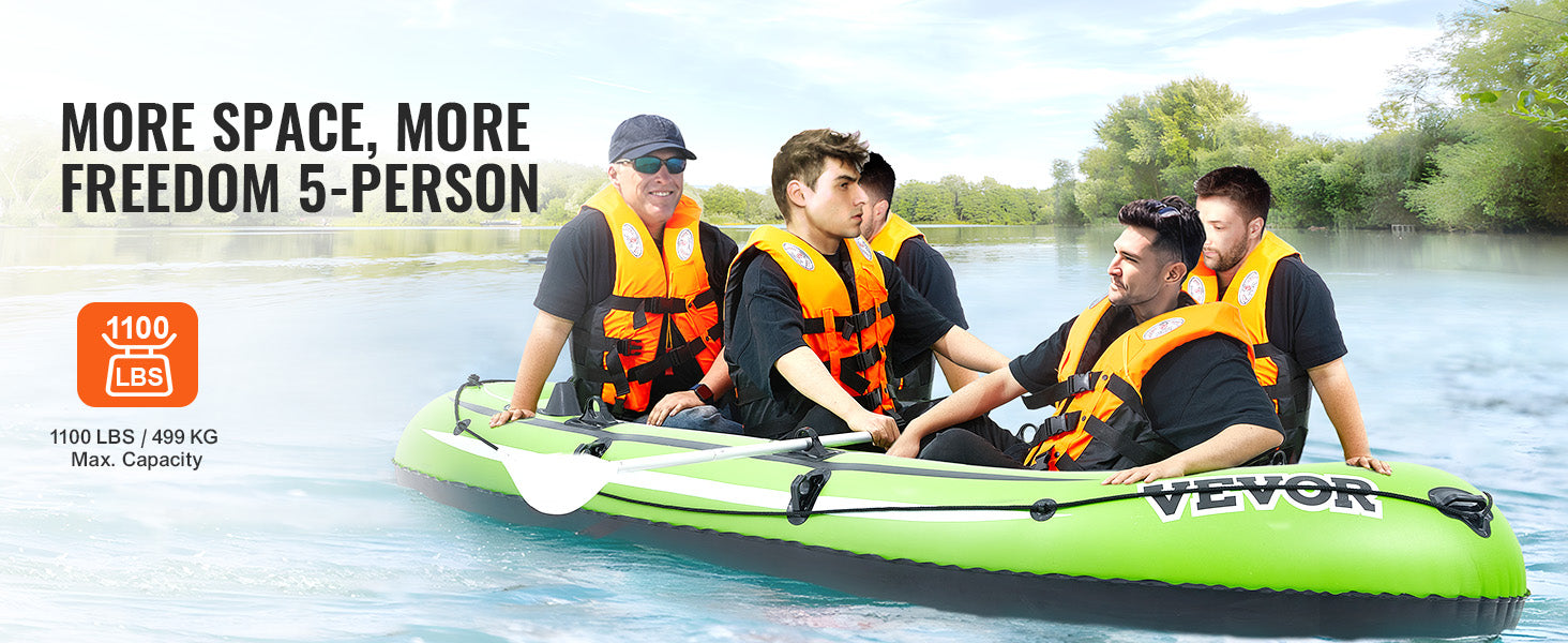 VEVOR Inflatable Boat 4-Person Inflatable Fishing Boat Strong PVC Portable Boat Raft Kayak 45.6" Aluminum Oars High-Output Pump - Premium  from Lizard Vigilante - Just $117.99! Shop now at Lizard Vigilante