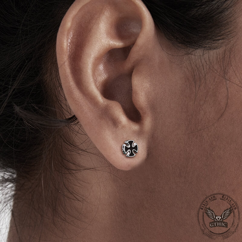 Iron Cross Stainless Steel Stud Earrings
