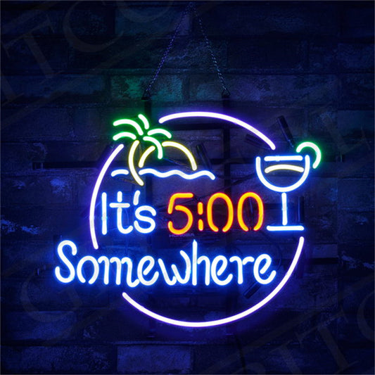 It's 5 o'clock Somewhere Palm Tree Sun Sea Neon Signs