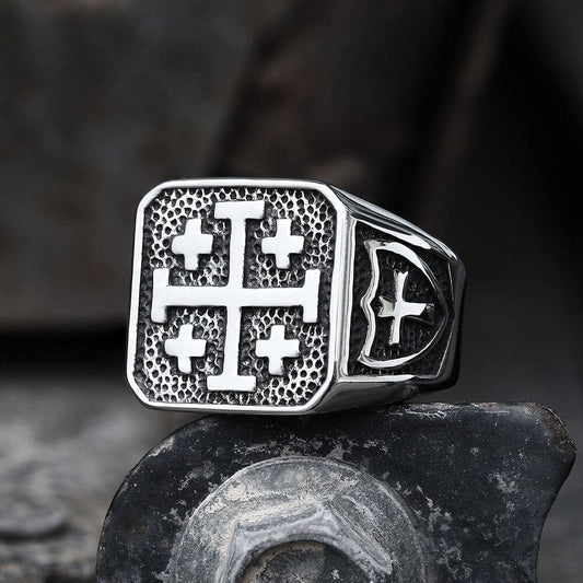 Jerusalem Cross Stainless Steel Ring