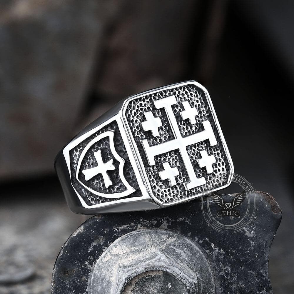 Jerusalem Cross Stainless Steel Ring