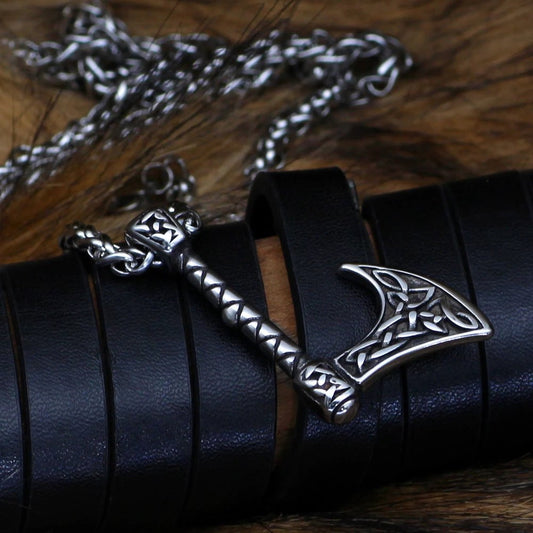 Vikings Axe Celtic Knot Stainless Steel Necklace