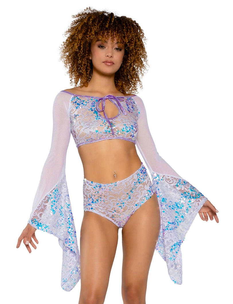 Fishnet/Mesh Sequin Flair Sleeve Top