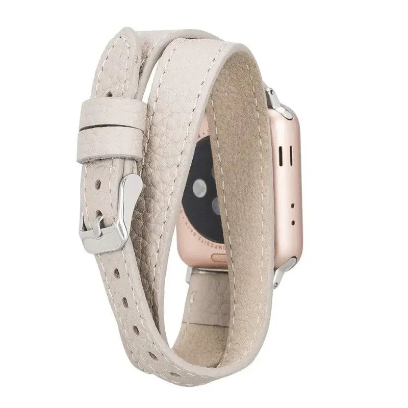 Luxury Double Wrap Cream Leather Apple Watch Band - San Diego