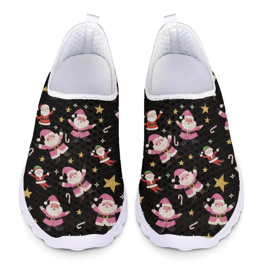 Coloranimal Cute Santa Claus Star Print Shoes for Women Walking Shoes Mesh Sports Shoes Breathable Aqua Water Shoes Swim Beach Christmas Theme Slip-on Shoes Footwear for Walking Running