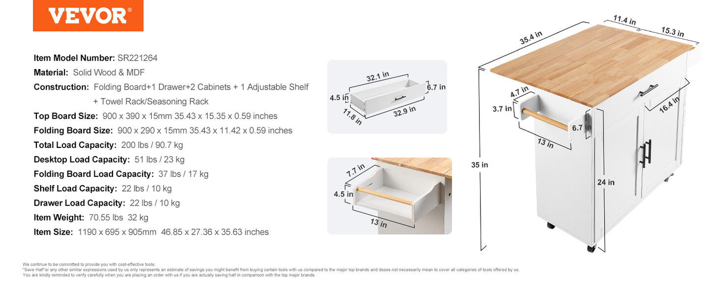 Vevor Valkyrie Kitchen Cart — 2-Door, 3-Drawer Mobile Island of Steel & Style | Rubberwood Top Rolling Bar Fortress for Hardcore Homes