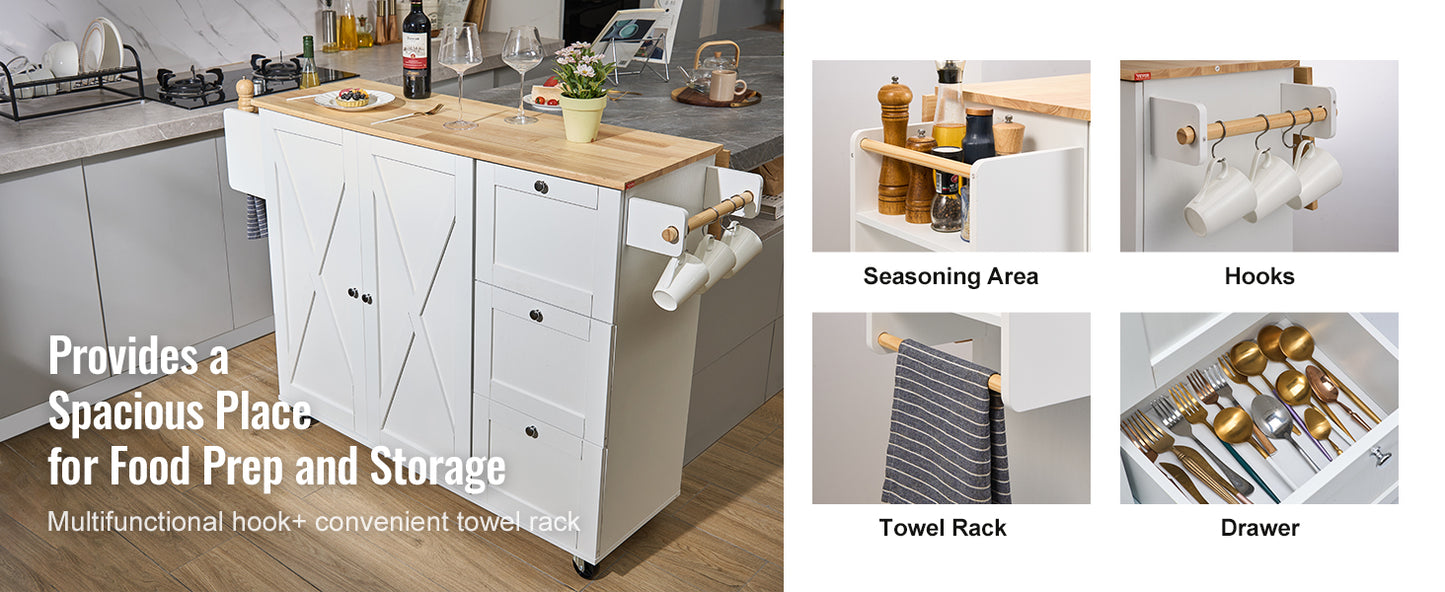 Vevor Valkyrie Kitchen Cart — 2-Door, 3-Drawer Mobile Island of Steel & Style | Rubberwood Top Rolling Bar Fortress for Hardcore Homes