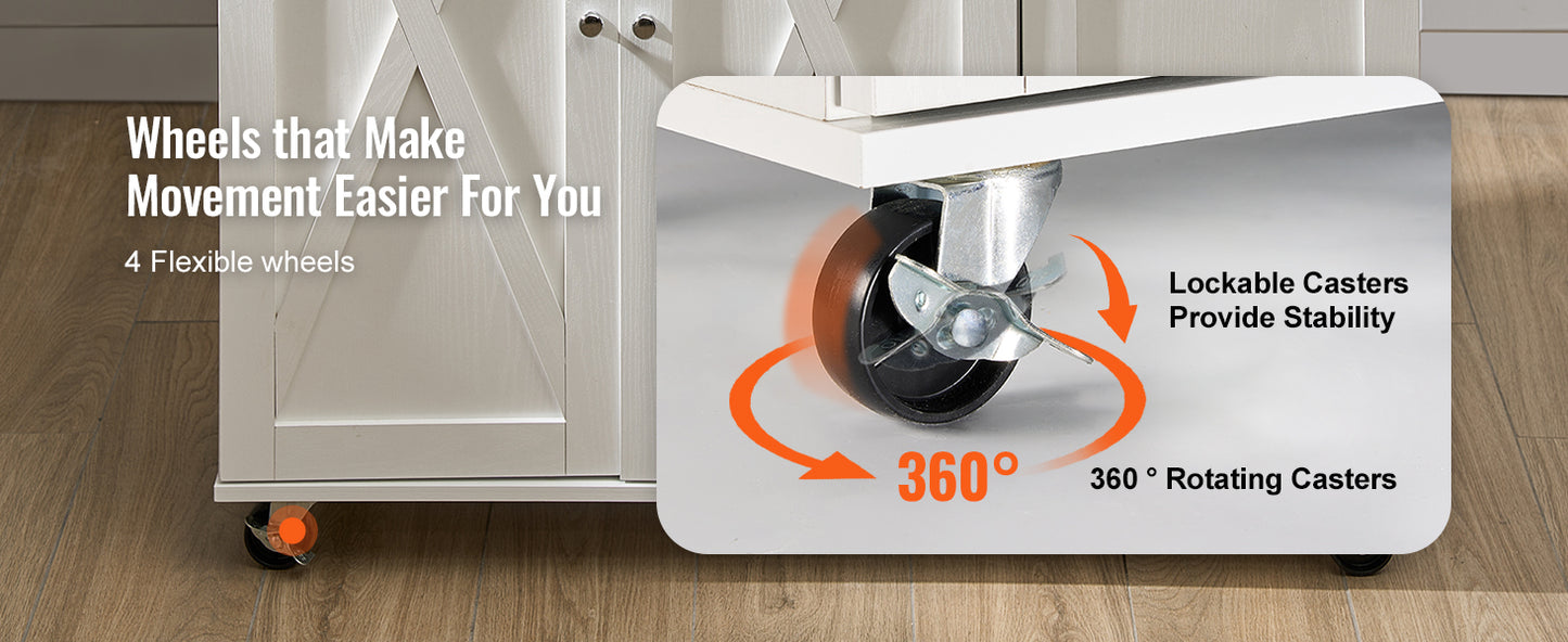 Vevor Valkyrie Kitchen Cart — 2-Door, 3-Drawer Mobile Island of Steel & Style | Rubberwood Top Rolling Bar Fortress for Hardcore Homes