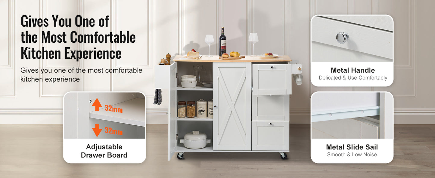 Vevor Valkyrie Kitchen Cart — 2-Door, 3-Drawer Mobile Island of Steel & Style | Rubberwood Top Rolling Bar Fortress for Hardcore Homes