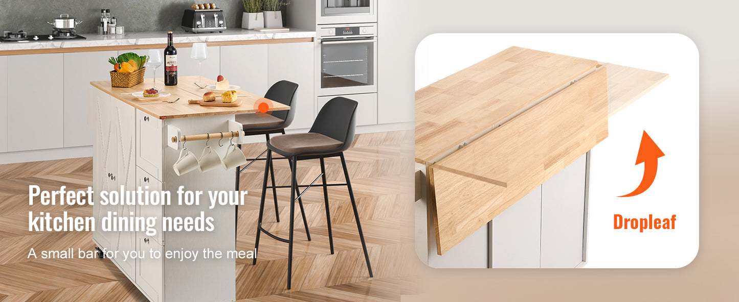 Vevor Valkyrie Kitchen Cart — 2-Door, 3-Drawer Mobile Island of Steel & Style | Rubberwood Top Rolling Bar Fortress for Hardcore Homes