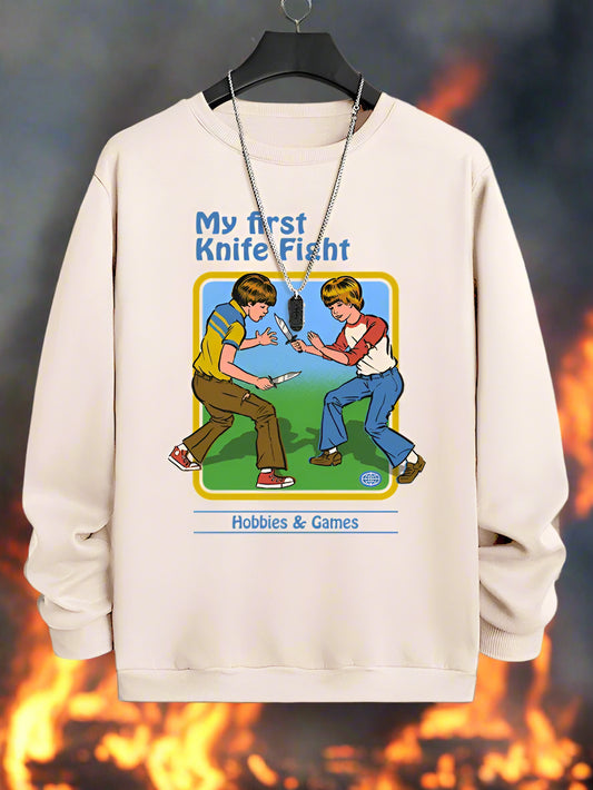 My First Knife Fight Hobbies Games Men Hoodie Street Fashion Clothing Fashion Cartoon Sweatshirt Loose Fleece Pullover Hoody - Premium  from Lizard Vigilante - Just $13.99! Shop now at Lizard Vigilante