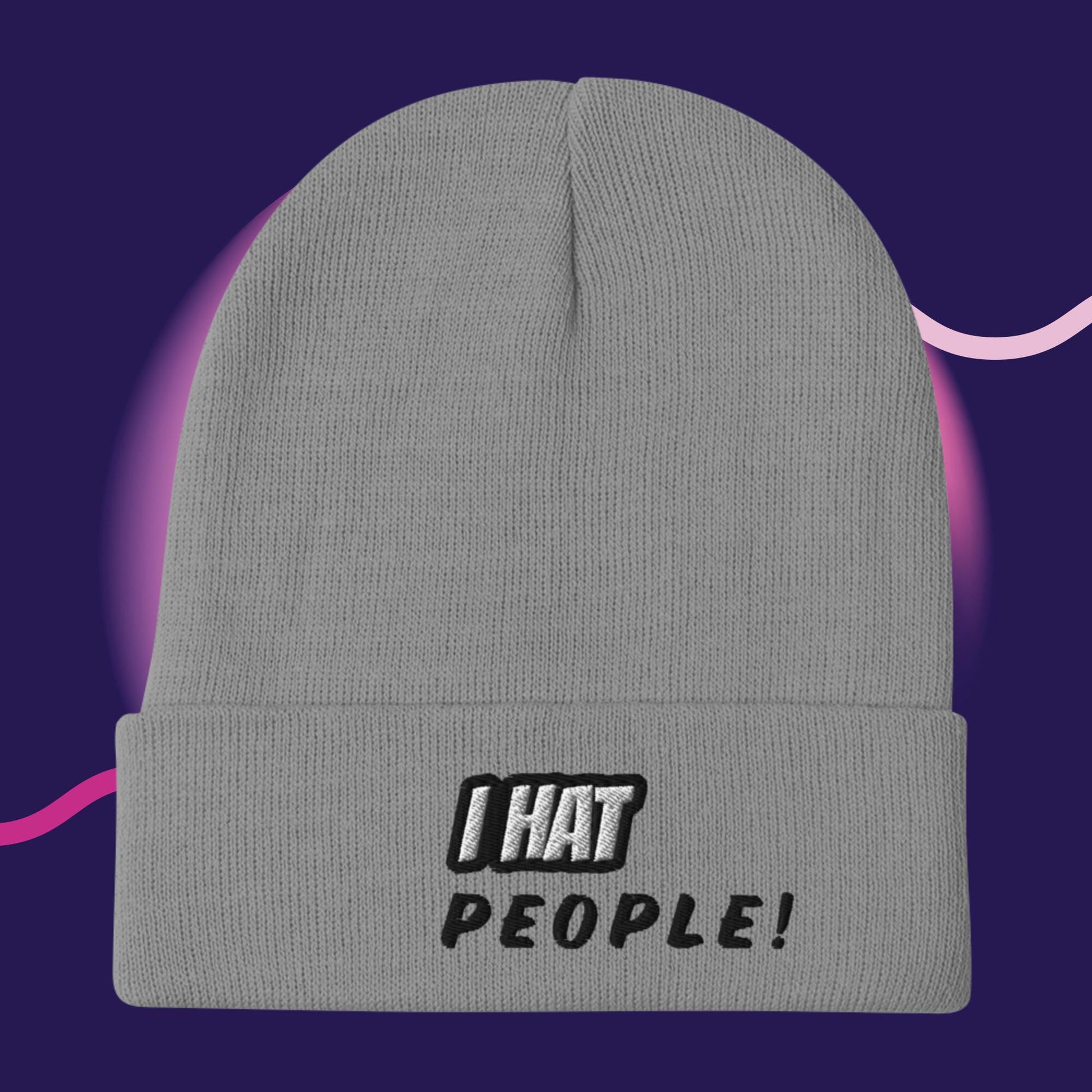 "I HAT PEOPLE" Embroidered Beanie – Cozy Cotton Blend Winter Hat - Premium unisex beanie from Lizard Vigilante - Just $24.44! Shop now at Lizard Vigilante