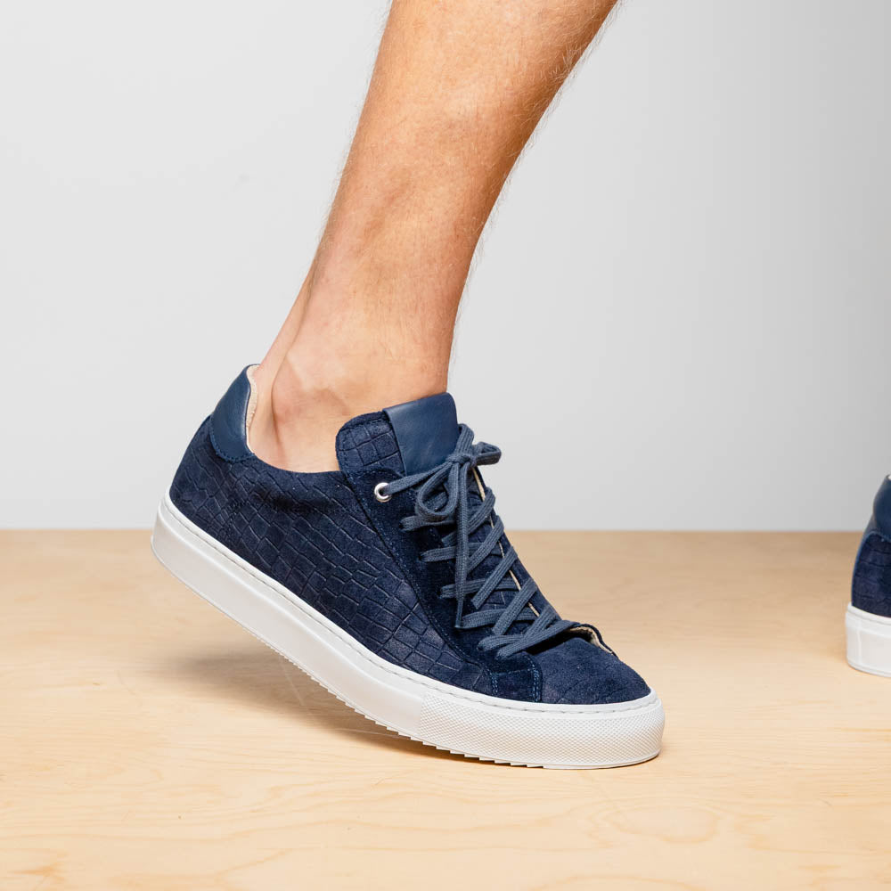 66-266-NVY KOBE Crocodile Embossed Italian Sueded Goatskin Sneakers Navy