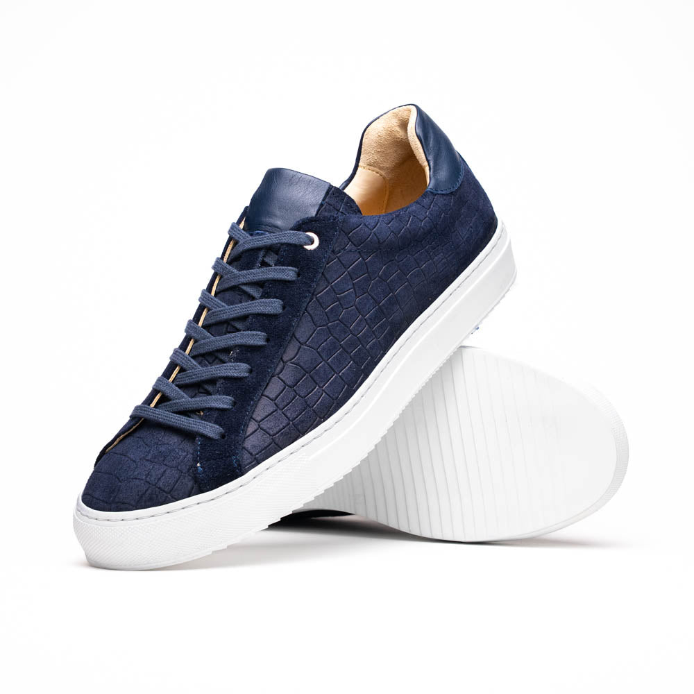 66-266-NVY KOBE Crocodile Embossed Italian Sueded Goatskin Sneakers Navy