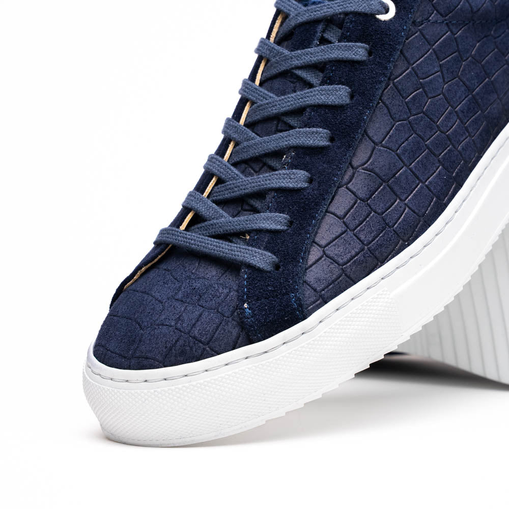 66-266-NVY KOBE Crocodile Embossed Italian Sueded Goatskin Sneakers Navy
