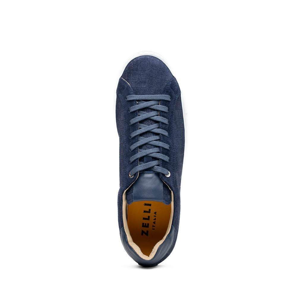 66-266-NVY KOBE Crocodile Embossed Italian Sueded Goatskin Sneakers Navy