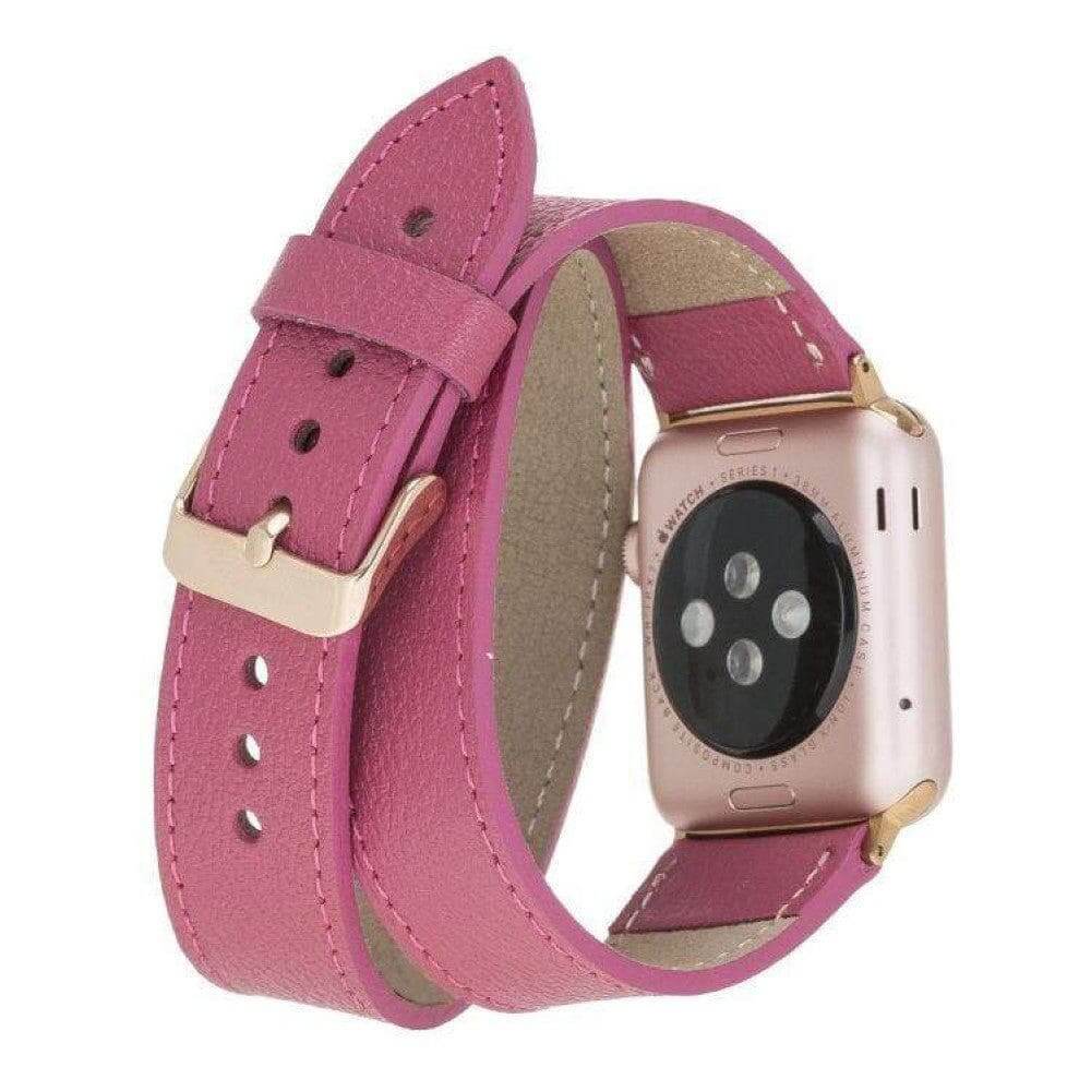 Luxury Double Wrap Dark Pink Leather Apple Watch Band - San Diego