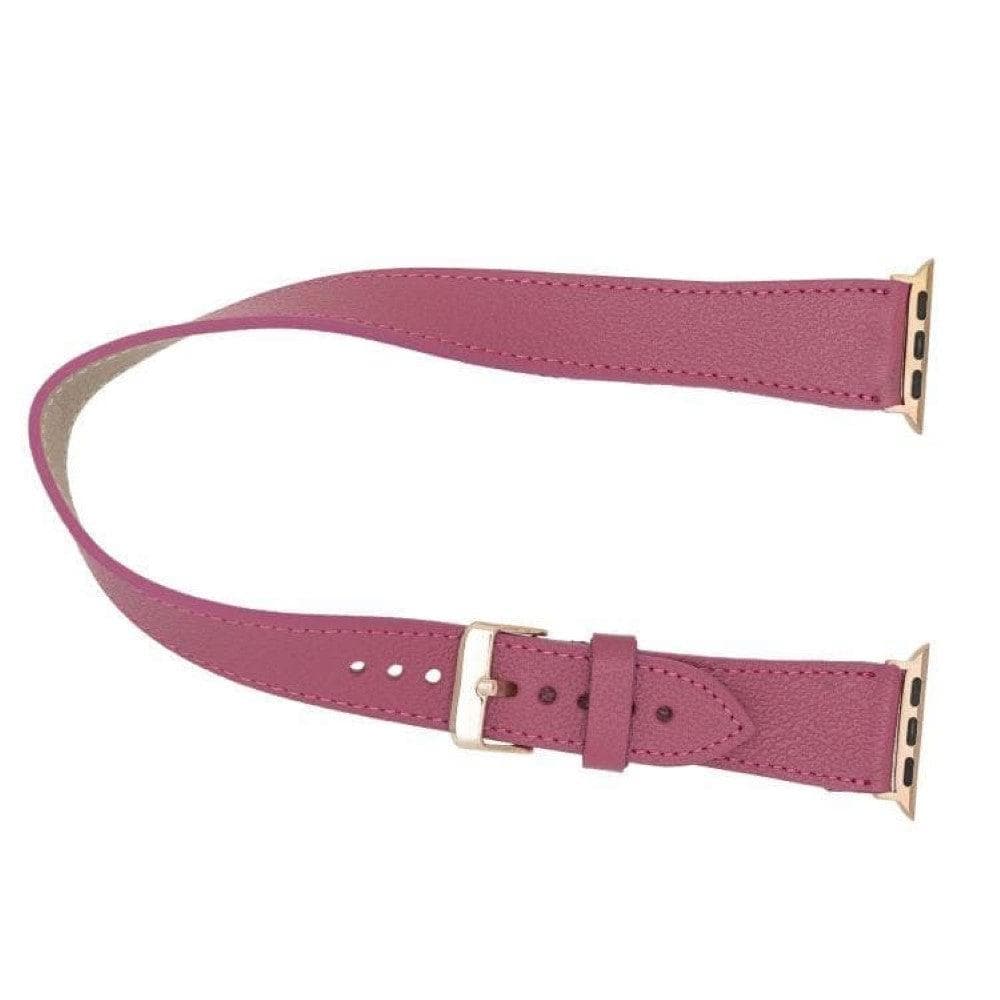 Luxury Double Wrap Dark Pink Leather Apple Watch Band - San Diego