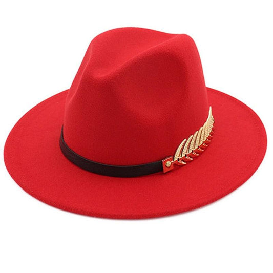 Ladies Luxury Red Fedora Warm Hat Classic Women Fedora Hat Wide Brim Hat Retro Soft Top Hat Vintage Cap Women Fedora Hats With Belt Buckle