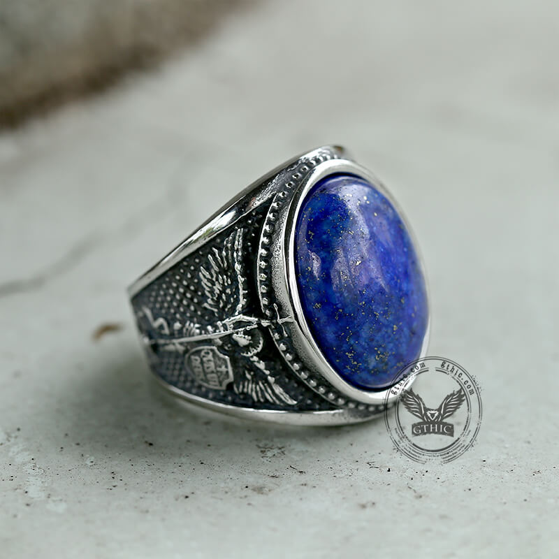 Lapis Lazuli Archangel Michael Stainless Steel Gemstone Ring