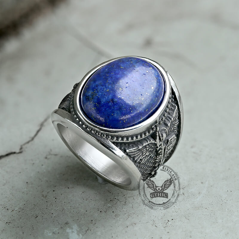Lapis Lazuli Archangel Michael Stainless Steel Gemstone Ring