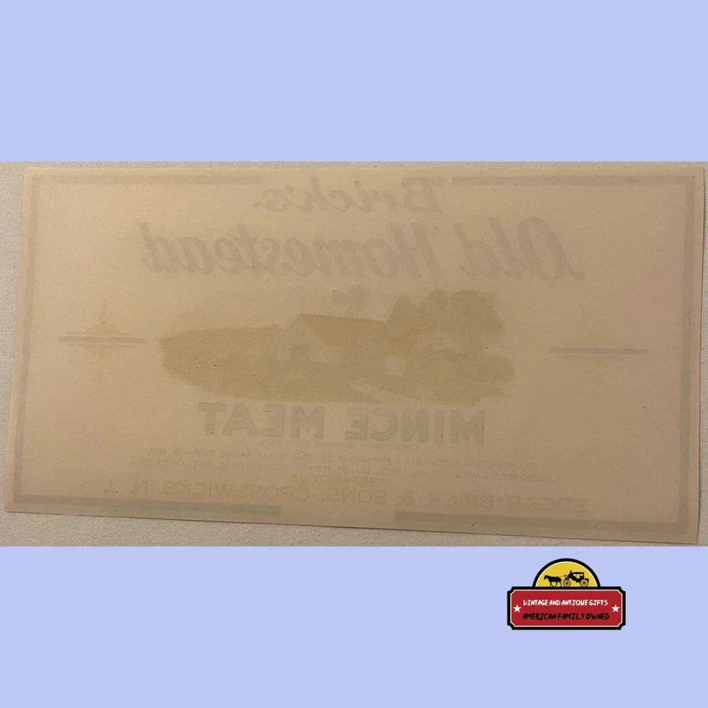 Rare Antique Vintage Homestead Mince Meat Label with Farm Scene