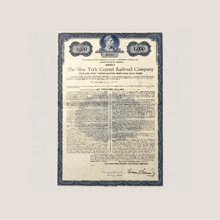 Legendary New York Central Railroad Bond Certificate, Collectibles Unveiled