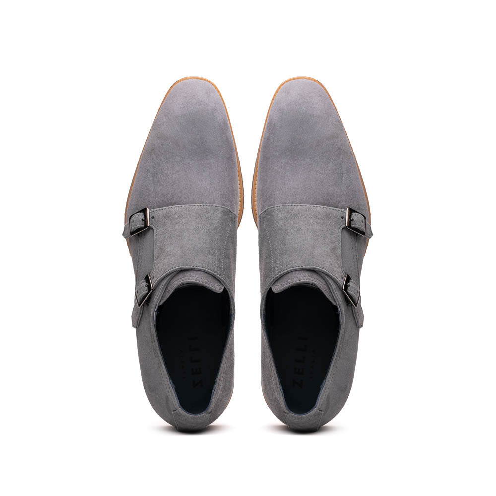 56-105-GRY LEGERRA Sueded Goatskin Monkstrap Grey