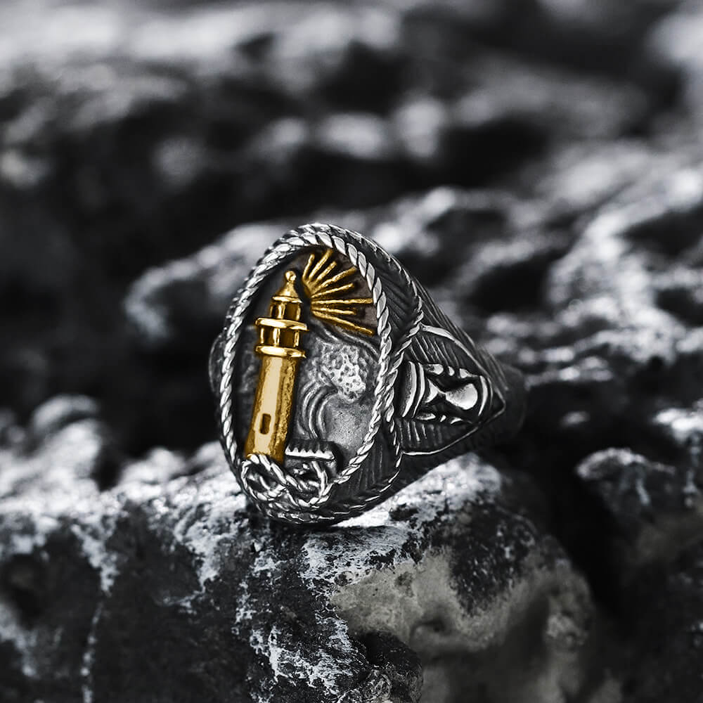 Lighthouse Hourglass Stainless Steel Marine Ring