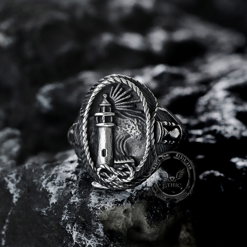 Lighthouse Hourglass Stainless Steel Marine Ring