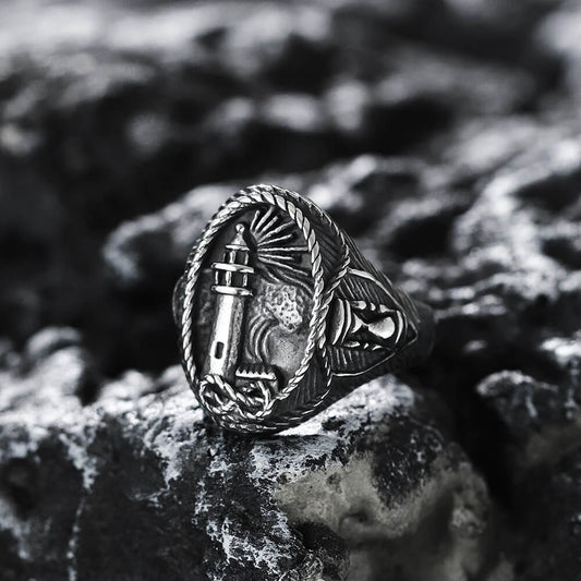 Lighthouse Hourglass Stainless Steel Marine Ring