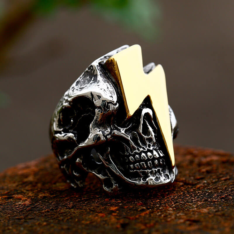 Lightning Skull Stainless Steel Biker Ring