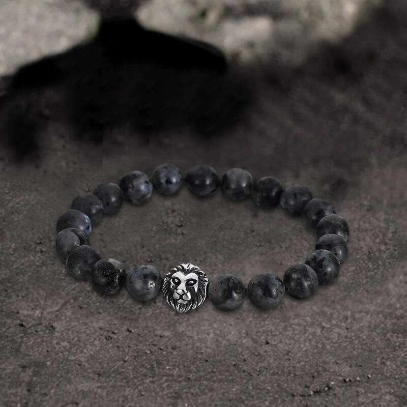 Lion Head Agate Stone Stainless Steel Bead Bracelet