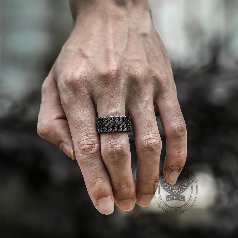 Locomotive Style Chain Stripes Stainless Steel Ring
