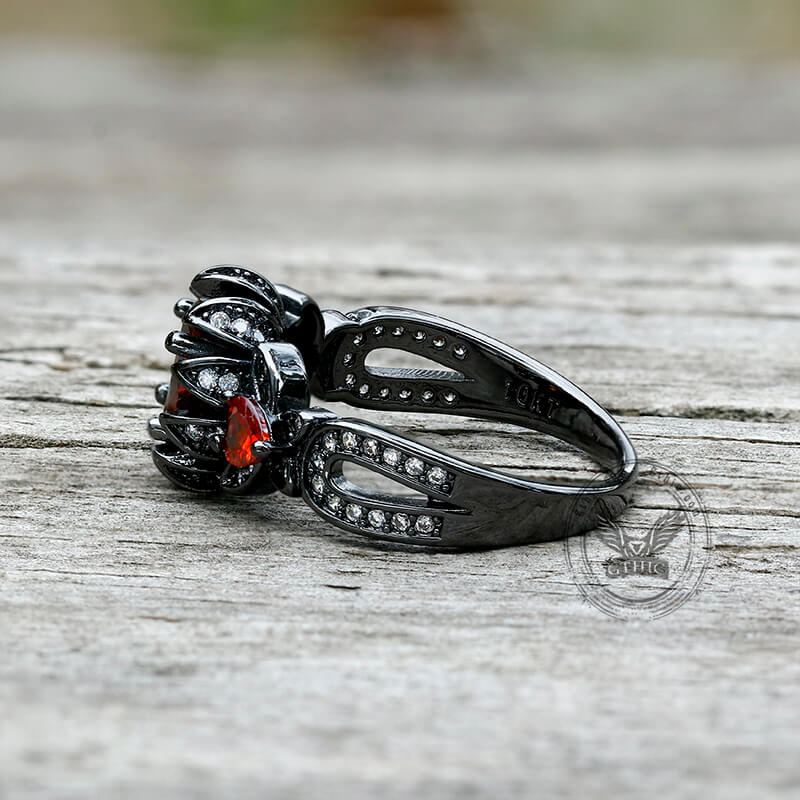 Lotus Zircon Inlaid Brass Gothic Ring