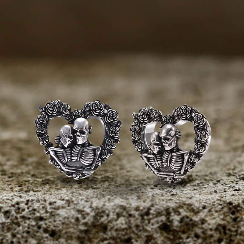 Loved Heart Skull Stainless Steel Ear Gauges