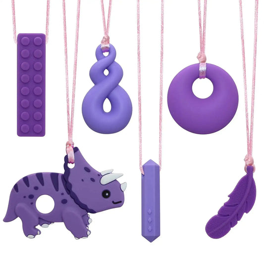 Chewy Necklaces for Sensory Kids Boys and Girls Silicone Dinosaur Chewy Necklaces for Autism ADHD SPD Chewable Oral Motor Pendant for Chlidren