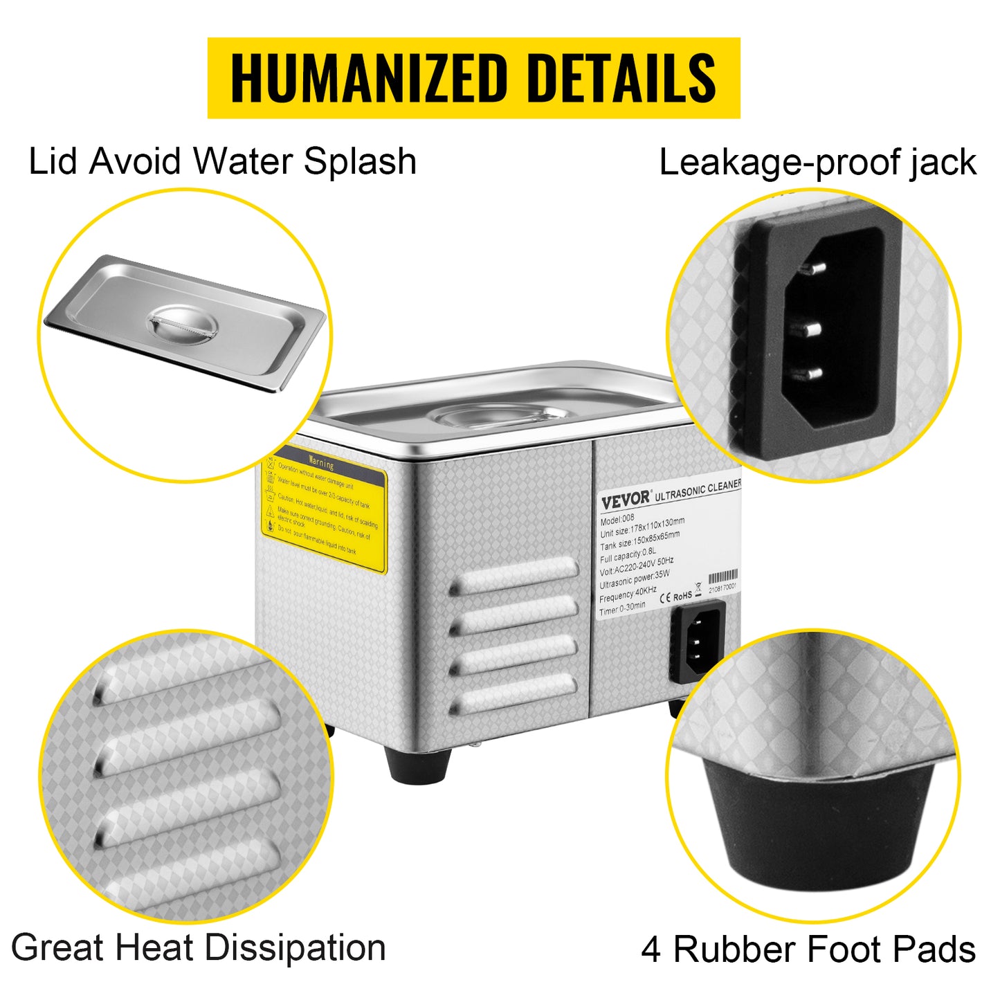 VEVOR 800ml Ultrasonic Cleaner Portable Mini Dishwasher – 35W Sonic Cleaning Machine for Home, Jewelry, Glasses, Watches, Dentures, and Vegetables - Premium Digital Ultrasonic Cleaner from Lizard Vigilante - Just $75.99! Shop now at Lizard Vigilante