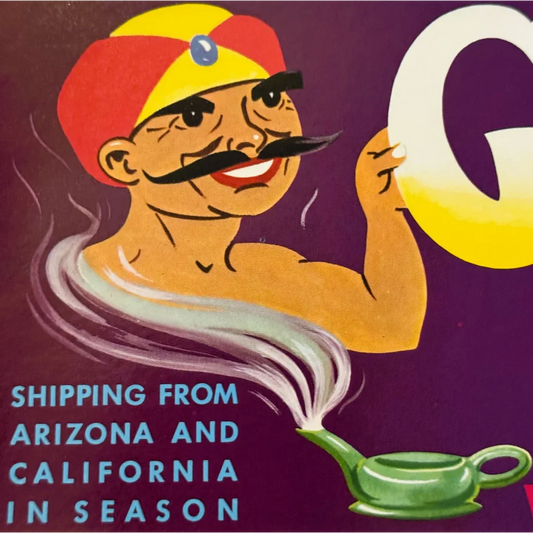 Magical 1950s Genie Melons Crate Label Brings Vintage Charm